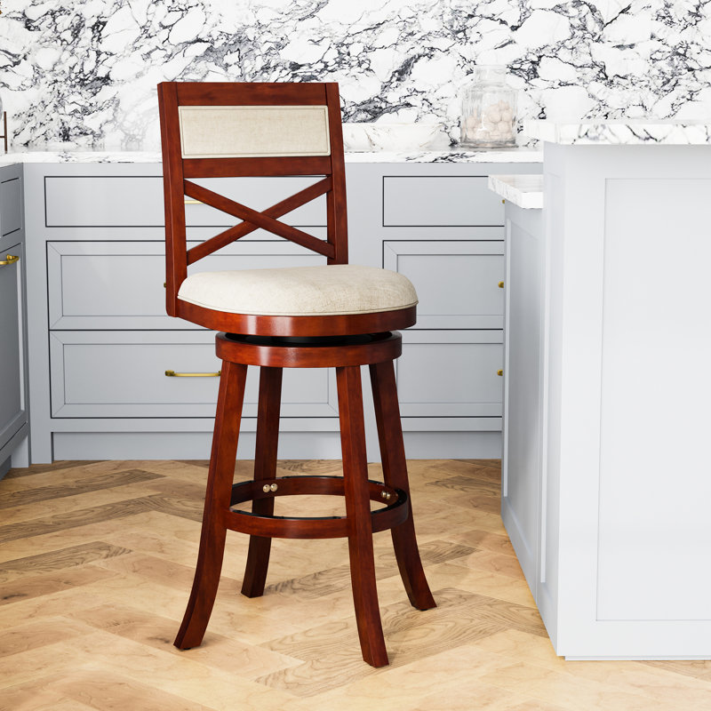 Tabouret de bar pivotant de 30 po, finition cerisier, siège beige - Offrez un tabouret élégant et confortable avec un tissu en cerisier pour la détente