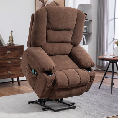 Fauteuil inclinable, fauteuil inclinable électrique avec massage par vibration et chaleur, fauteuil inclinable en tissu pour personnes âgées, fauteuil inclinable de massage avec télécommande, poches latérales, assemblage rapide, brun