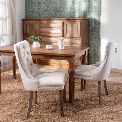 High-End Tufted Solid Wood Contemporary Velvet Upholstered Dining Chair With Wood Legs Nailhead Trim 2-Pcs Set