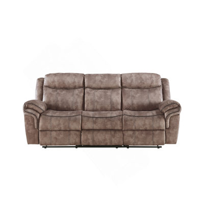 Two Tone Chocolate Velvet Recliner Sofa W/USB Port & Drop Down Table