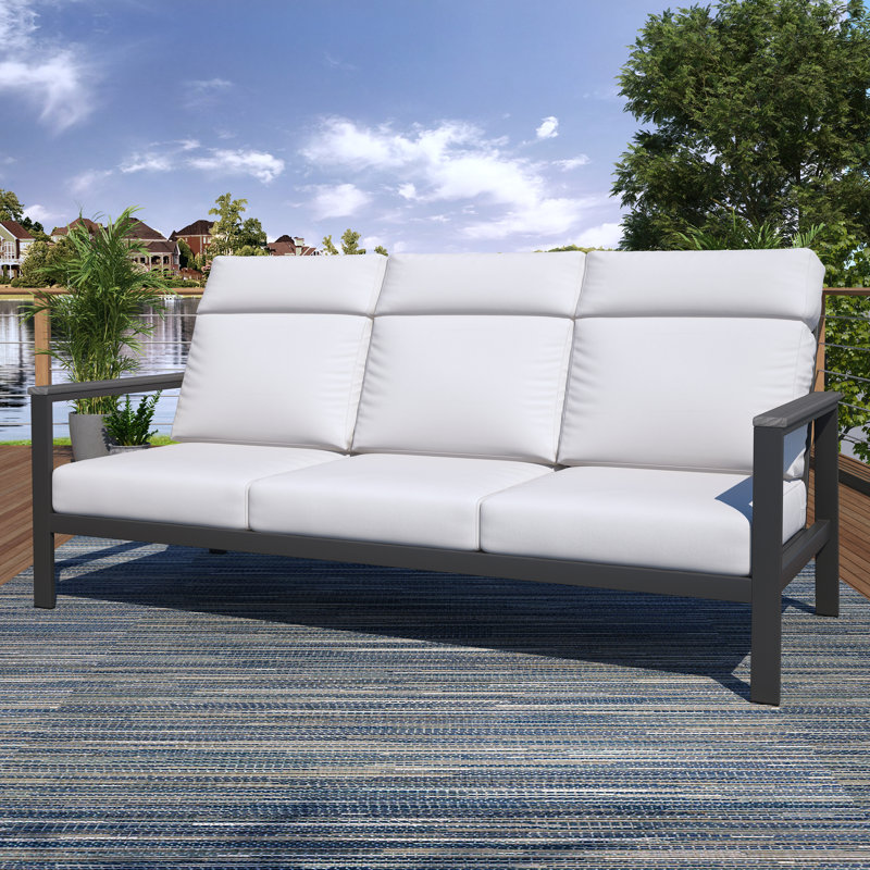 Townsend Metal Outdoor Sofa With Sunbrella Cushion, Canvas White, Gray, Yes