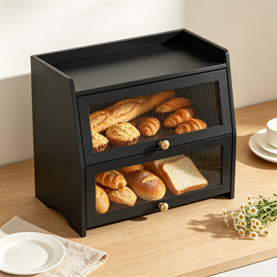 Farmhouse Double Layer Wood Bread Box for Kitchen Countertop, Vintage Acrylic Door, Flip & Slide Lid, Top Display Shelf, Space-Saving Pantry Storage for Loaves and Pastries