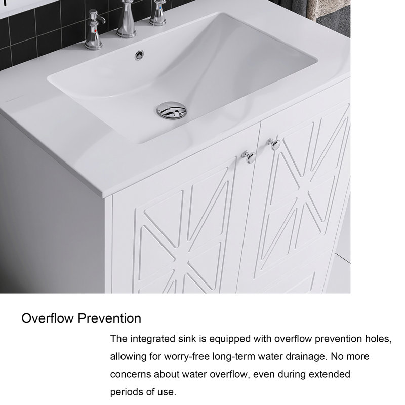 White MDF Single Sink Freestanding Bath Vanity with Ceramic Top