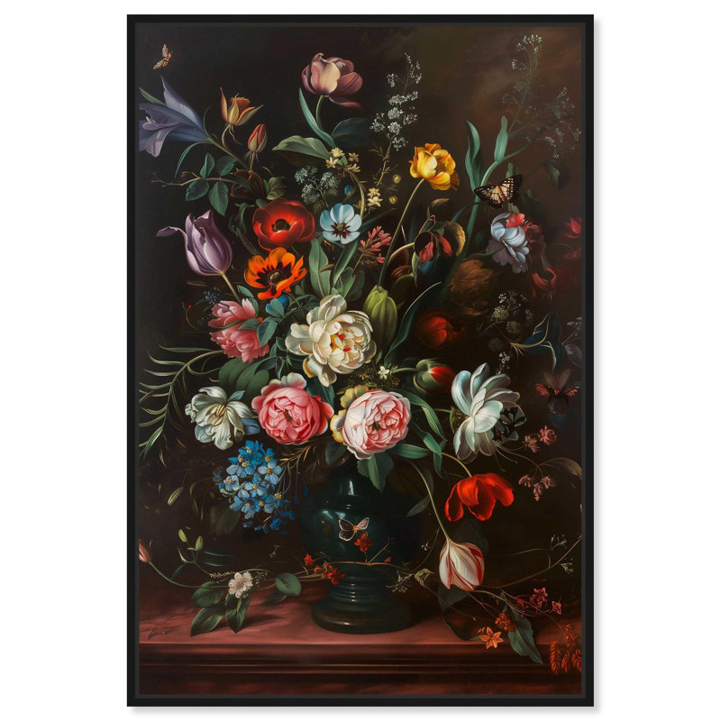 Romantic Blossom Canvas Floral Vase Wall Art by Art Remedy, Black Framed, 25" H x 17" W