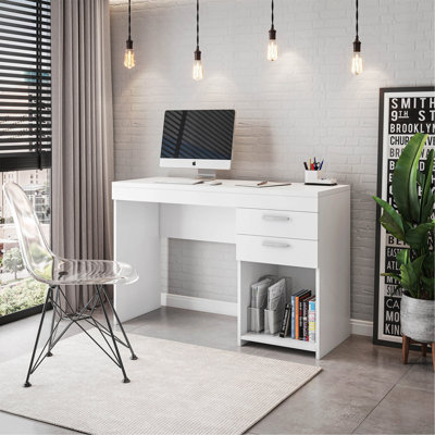 Home Office Workstation With Storage, White