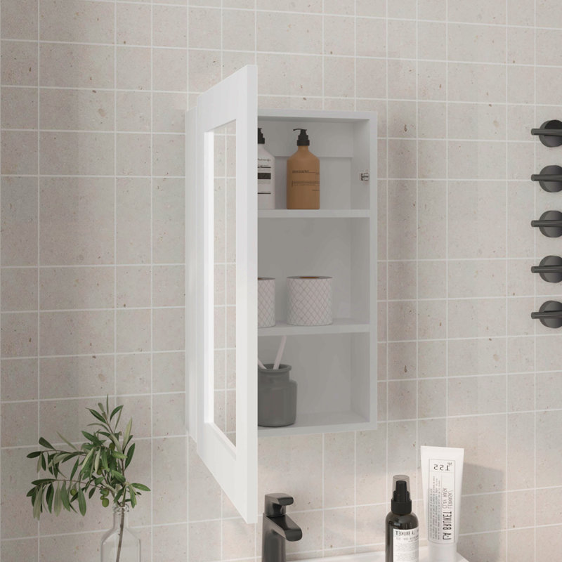 Medicine Cabinet 25.7" H, 1 Door, 3 Shelves, 1 Mirror, White
