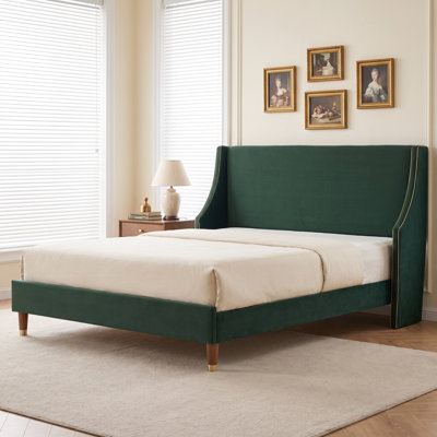 Melaya Wingback Upholstered Platform Bed Frame