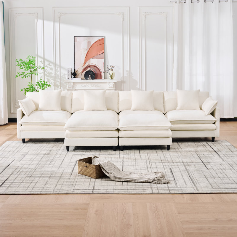 Canapé modulaire en forme de U de 140,9 pouces avec 2 repose-pieds mobiles, Chenille beige