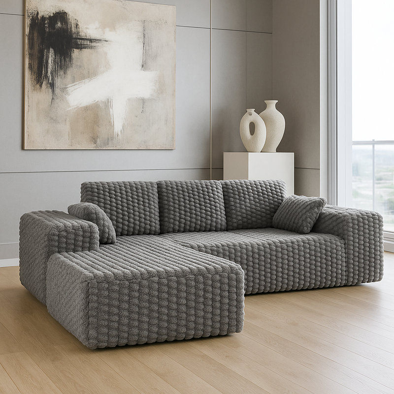 Canapé contemporain en forme de L, Gris