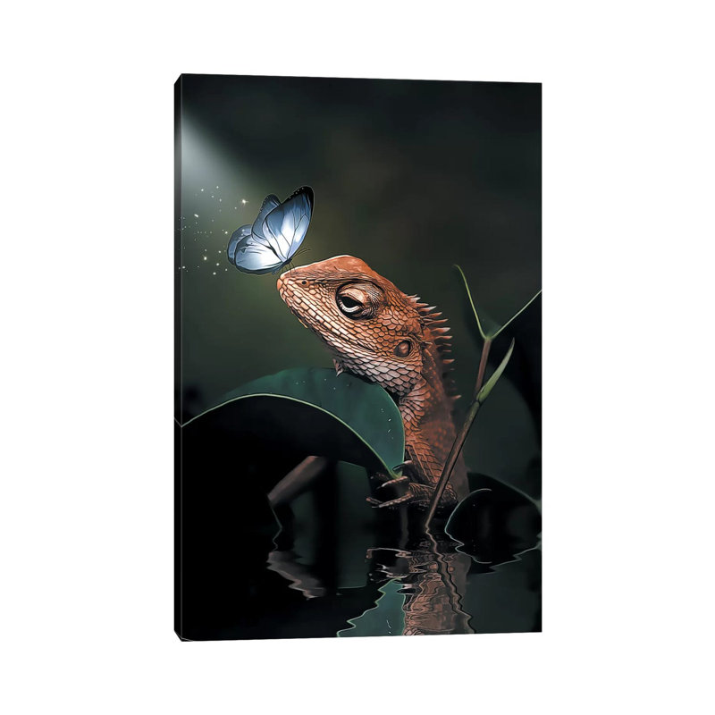 The Iguana & Butterfly by Zenja Gammer - Print on Canvas, Wrapped Canvas, 101.6 cm H x 66.04 cm W x 1.91 cm D