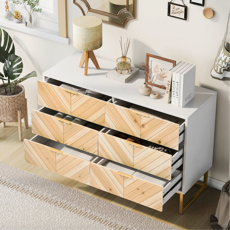 Armoire d'appoint Kazuyuki, Blanc / Naturel, Doré