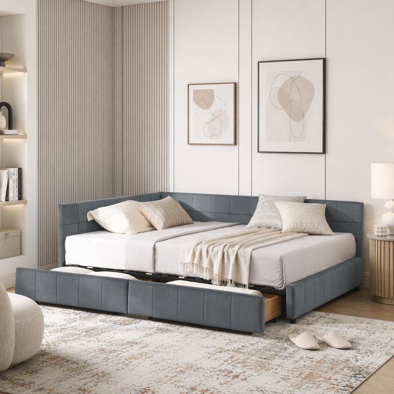Lit de jour en velours avec capitonnage, Grey