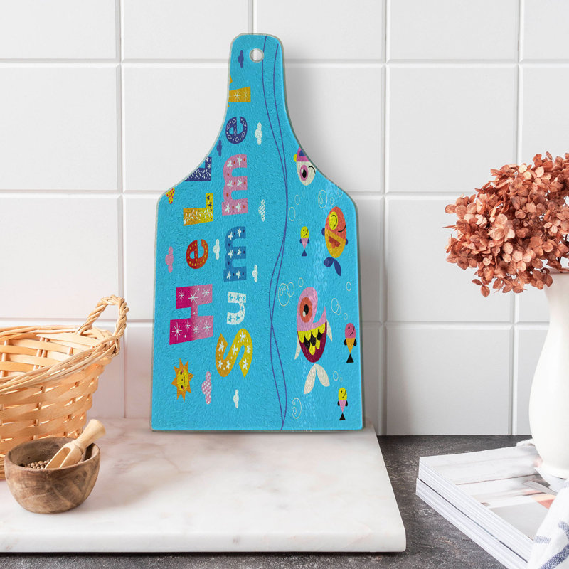 Ambesonne Saying Tempered Glass Cutting Board Patchwork Style and Words Multicolor