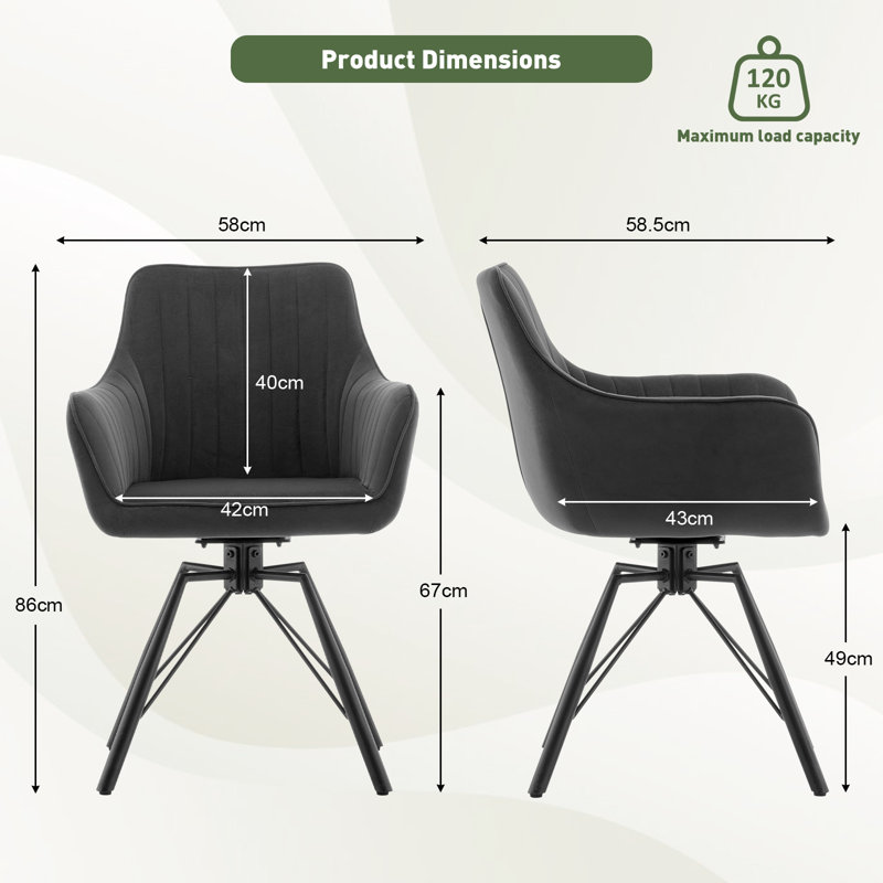 49cm H Velvet Upholstered Metal Armchair, Grey