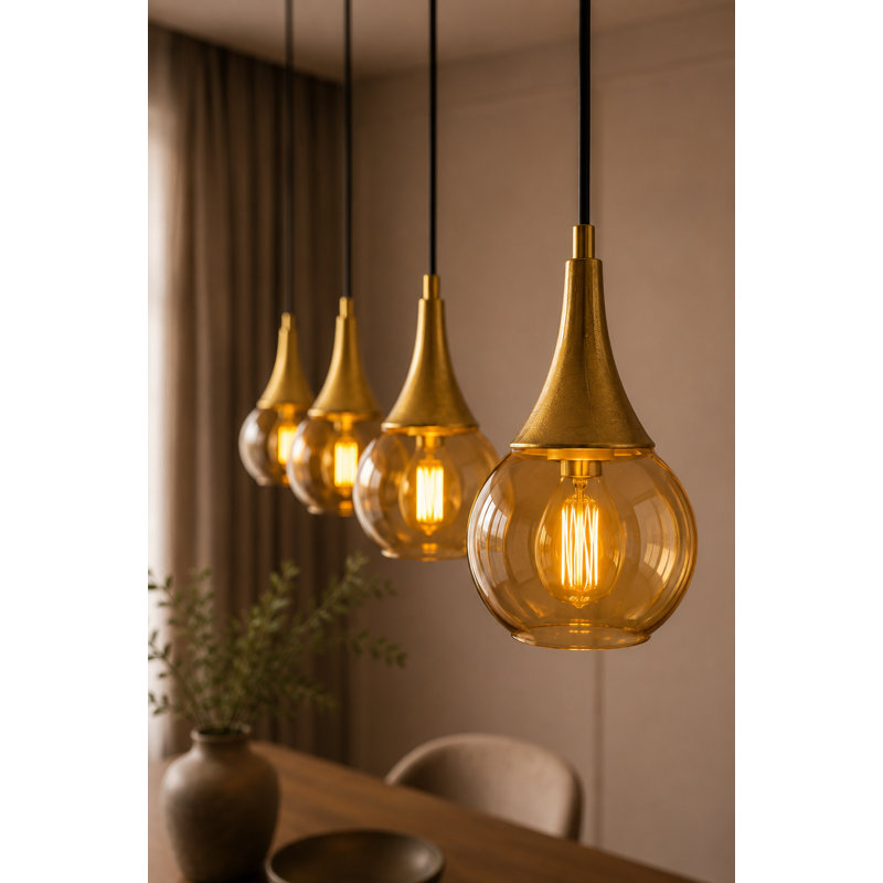 Creasy 4 - Light Kitchen Island Pendant, Black/Gold, Gold