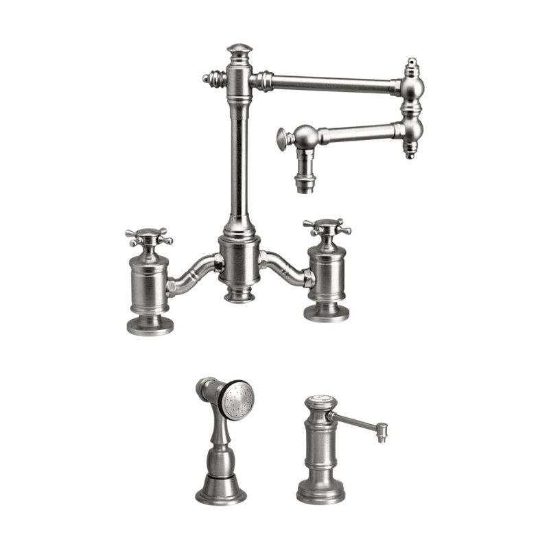 Towson Bridge Faucet - 12" Articulated Spout, Antique Pewter