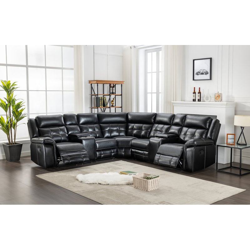 Canapé modulaire en cuir 3 pièces Vegan, Similicuir noir
