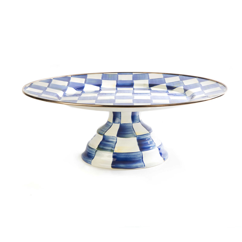 Royal Check Pedestal Platter, 5.75" H x 16" W x 16" L