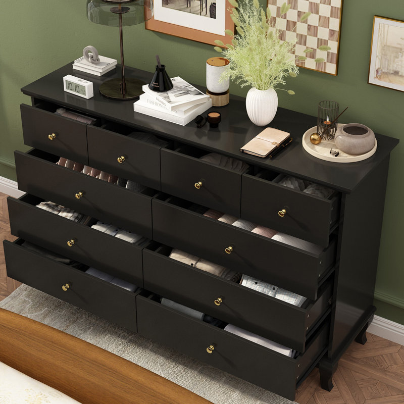 55.1'' W 10 - Drawer Dresser, Black/Gold