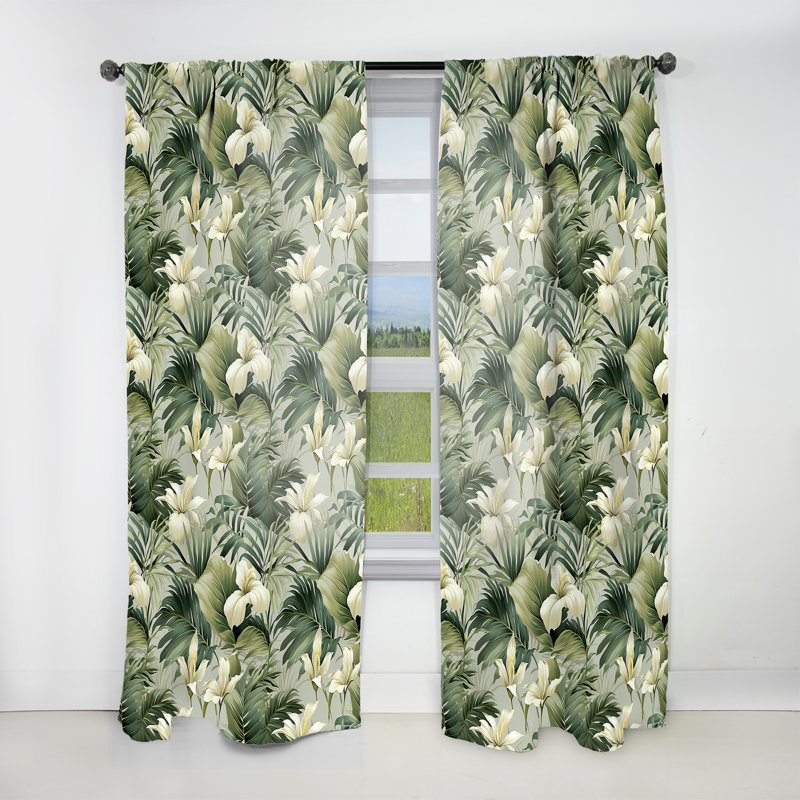 Neutre motif tropical Tropics I - Rideau floral - Velours obscurcissant - 1 panneau, L 52 po x L 63 po