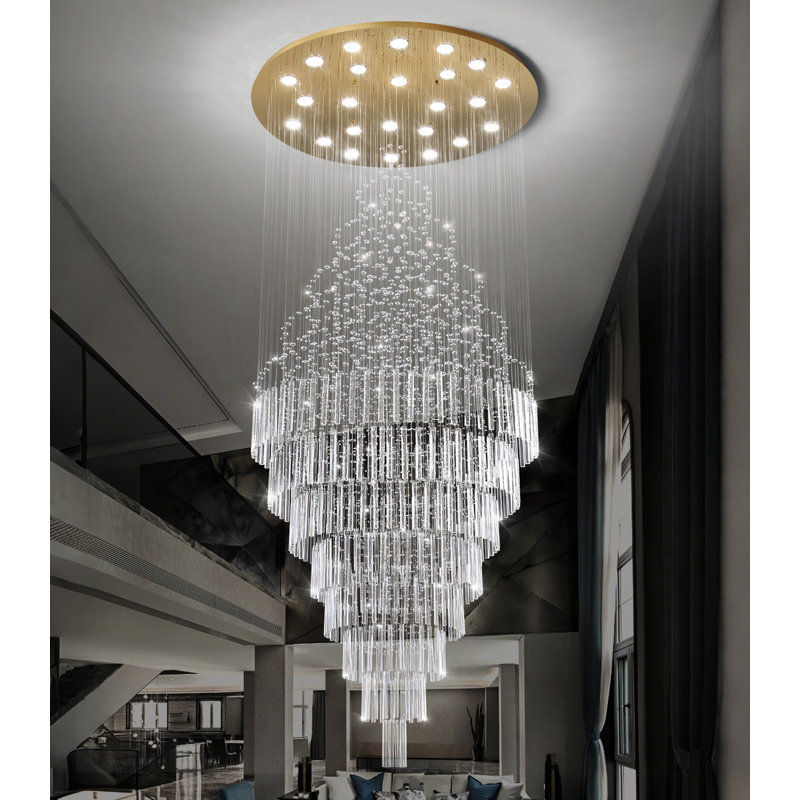 Lustre en cristal pour plafonds hauts dorés, Doré