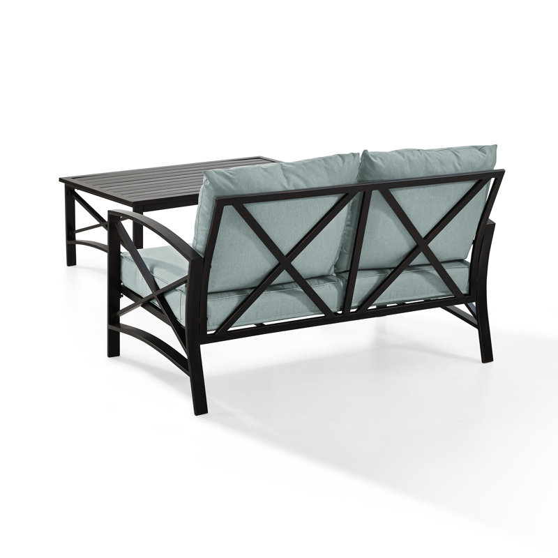 Mosier 2 - Person Patio Conversation Set with Cushions, Mist, Oil Rubbed Bronze