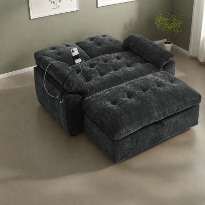 Canapé inclinable double multifonctionnel, revêtement en chenille noir, confort moderne pour la maison