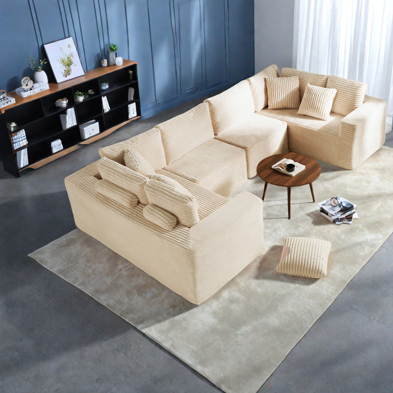 Canapé modulaire peu encombrant, en polyester beige, idéal pour les salons modernes