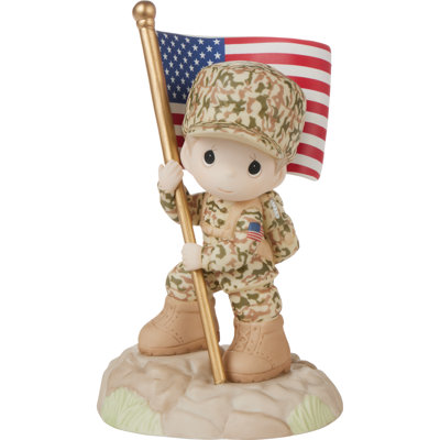 Precious Moments Military Boy Holding the American Flag Figurine 6.42 Inch
