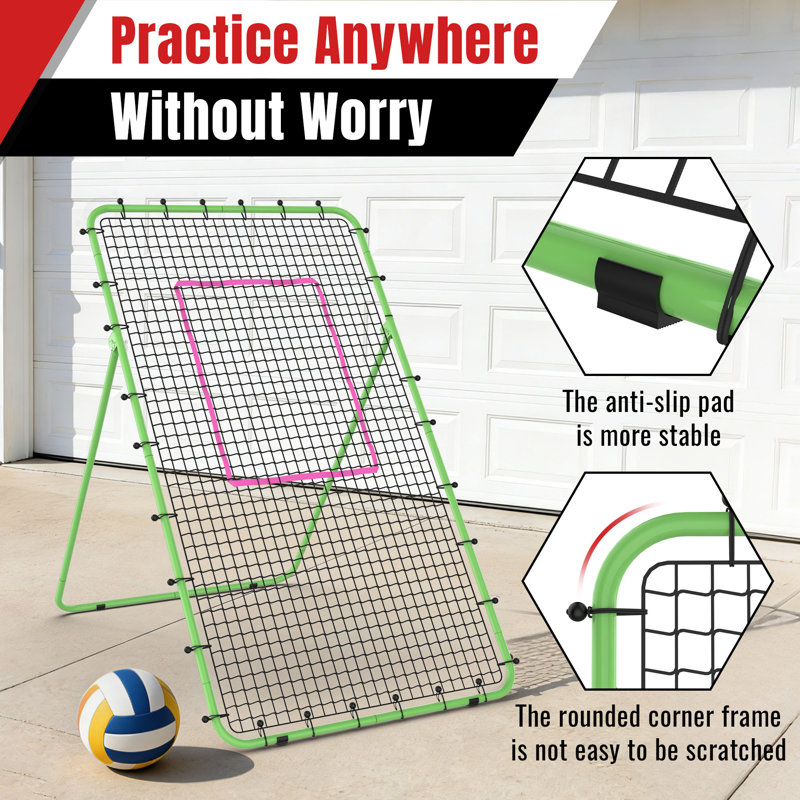 Filet de rebond ajustable 7 pi x 4 pi - filet d'entraînement pliable avec 2 filets de rechange, structure en acier, équipement d'entraînement portatif pour les sports d'intérieur et d'extérieur
