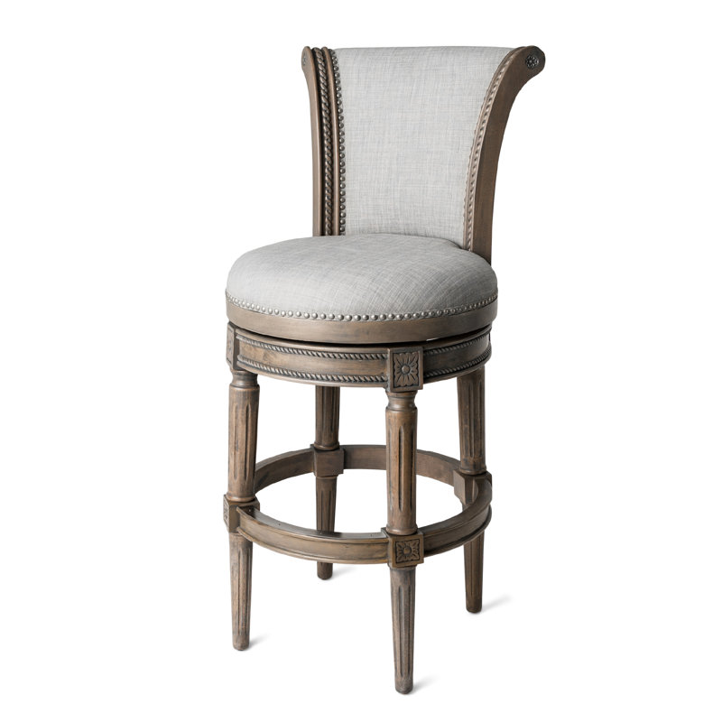 Maven Lane Gray Leather Swivel Bar Stool with Reclaimed Oak