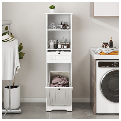 Armoire de trieur de linge blanche à un compartiment inclinable avec tiroir