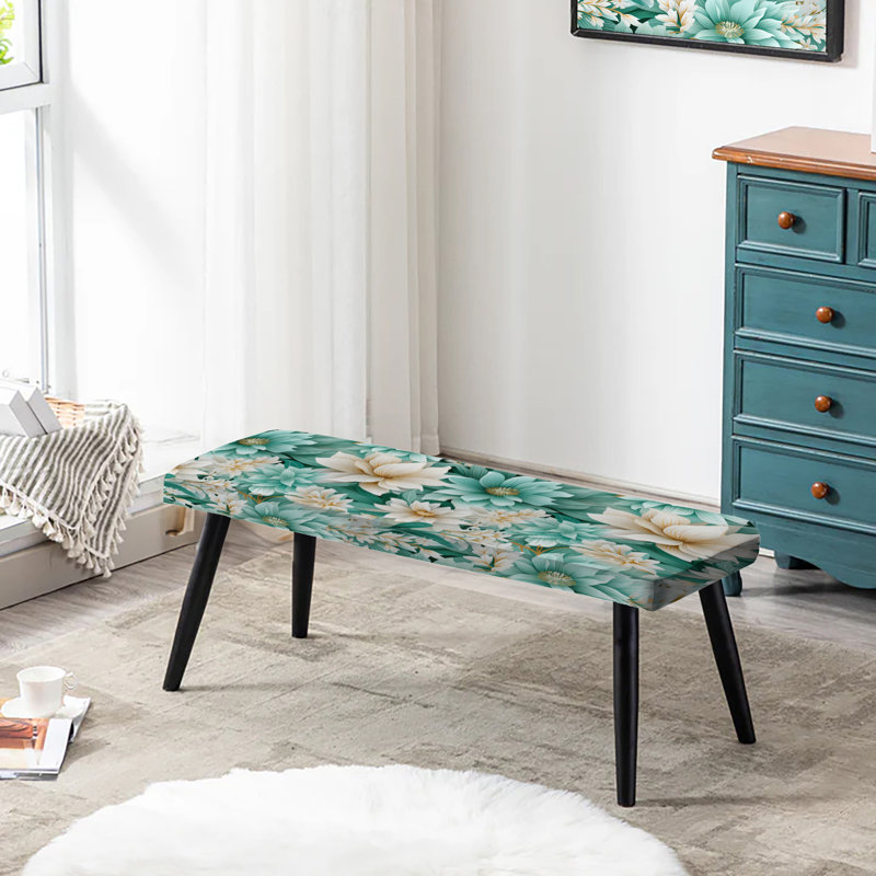 Bohemian Dream Emerald Dahlia Pattern - Floral Upholstered Black Bench