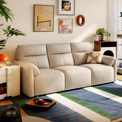 Beige Genuine Leather Modular Sofa cushion couch