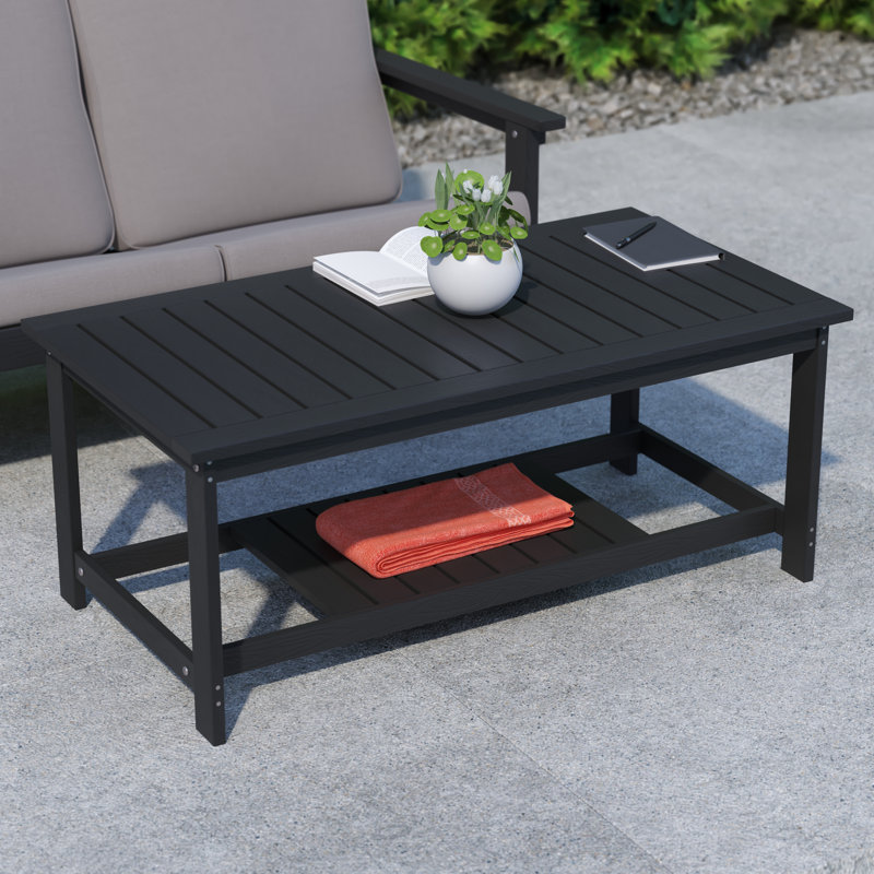 Zeilin Indoor/Outdoor Poly Resin 2-Tier Adirondack Coffee Table, Black
