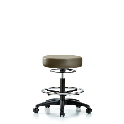 Tabouret en vinyle sans dossier - hauteur de banc moyenne avec anneau de pied chromé et roulettes en vinyle Supernova bleu marine