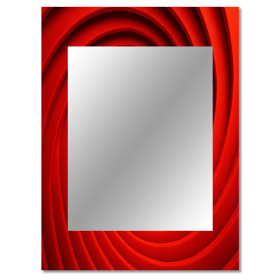 Red Perpetual Pulse Vortex II - Abstract Spirals Wall Mirror, Red Decorative Mirror, Printed Metal Art