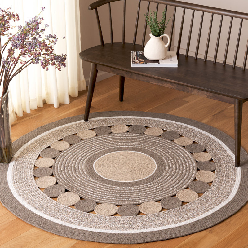Tapis tressé gris foncé / beige, Rond 5 pi