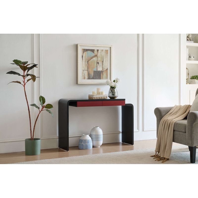Rounded Silhouette Console Table - Sofa Entryway Table with 2 Drawers for Living Room, Hallway, Entryway, Black/Red