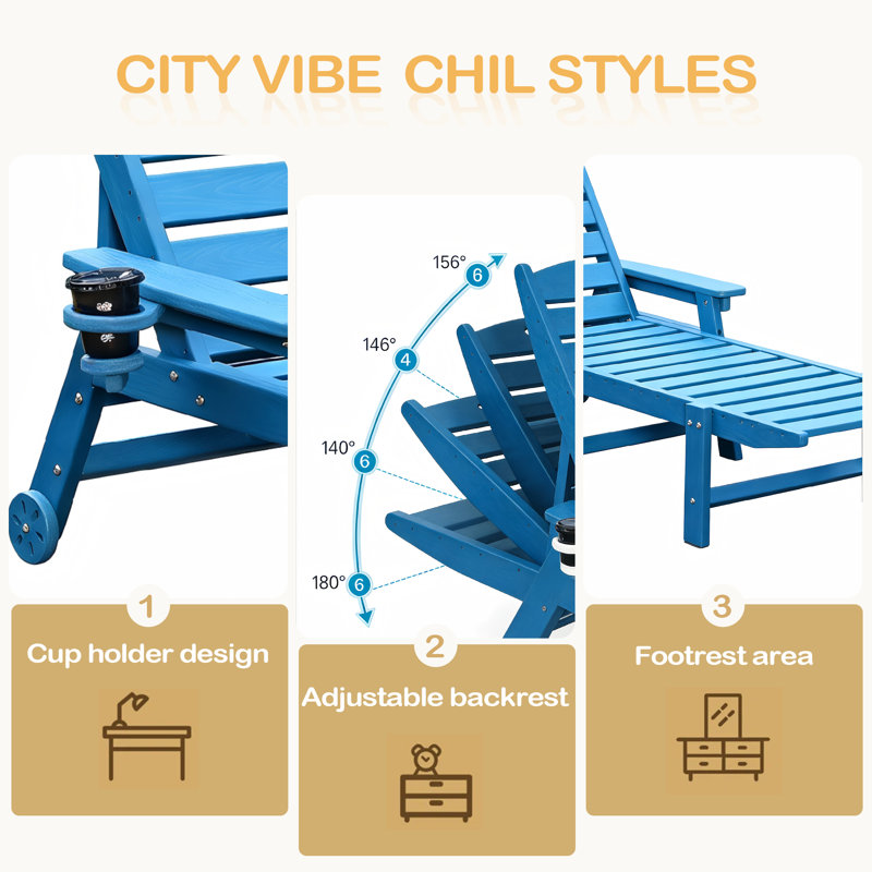 Chaise longue en PEHD pour l'extérieur, chaises longues pour piscine avec dossier réglable à 4 positions, supporte jusqu'à 360 lb