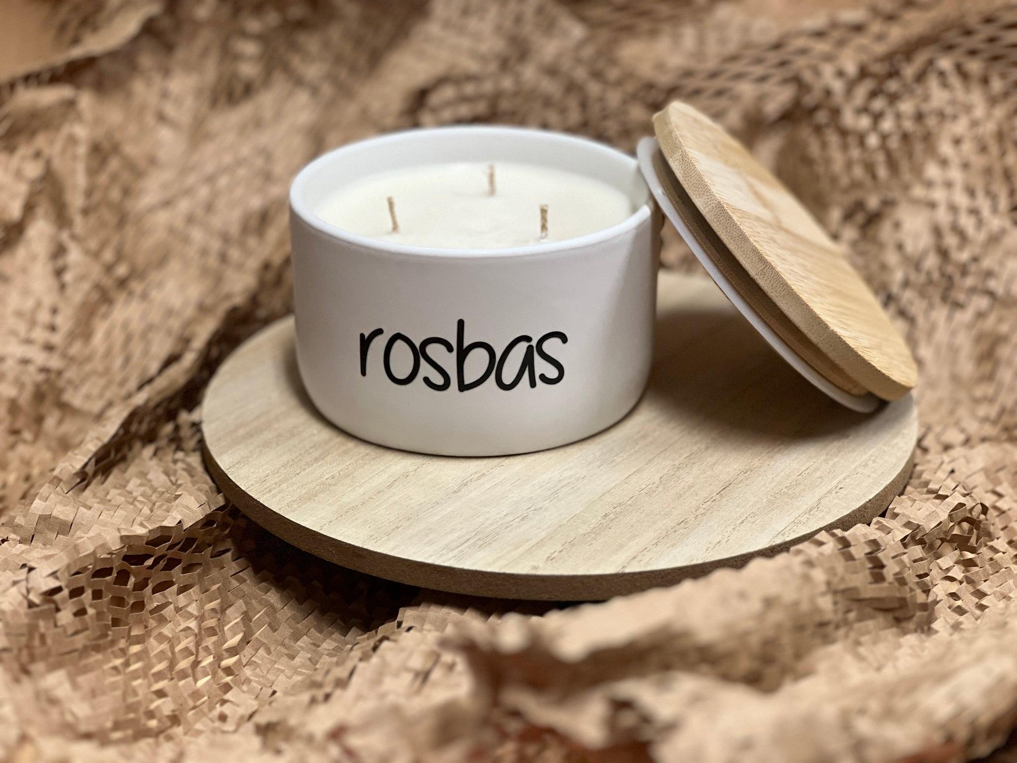 rosbas Bougie en pot non parfumée avec support en céramique Rimini ...