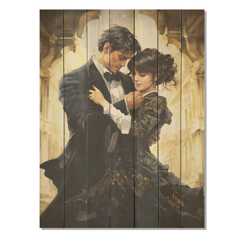 «Black Art Deco Ballet Couple Dance II» - impression de ballet sur bois, H 20 po x l 10 po