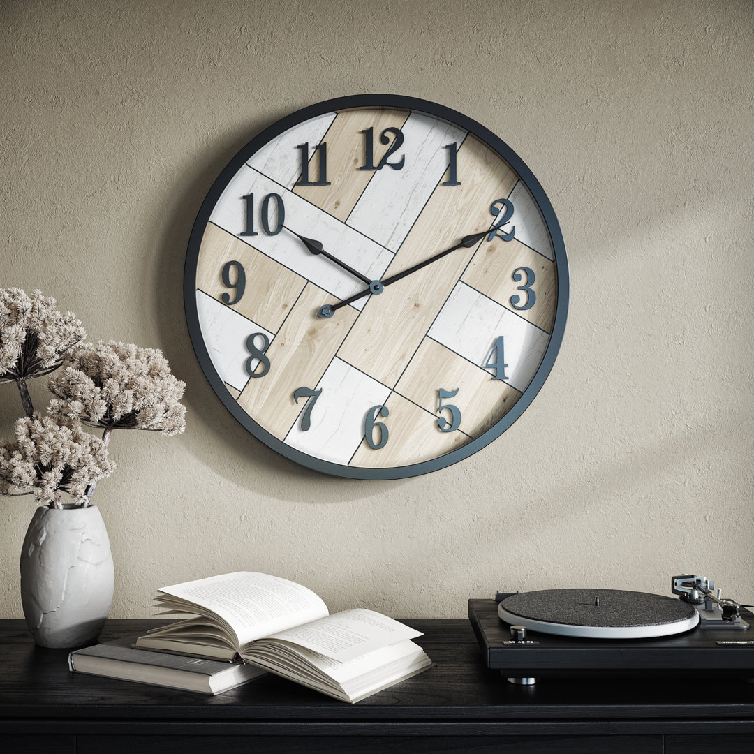 Caldria Round Wood Modern Farmhouse Style Wall Clock Gracie Oaks