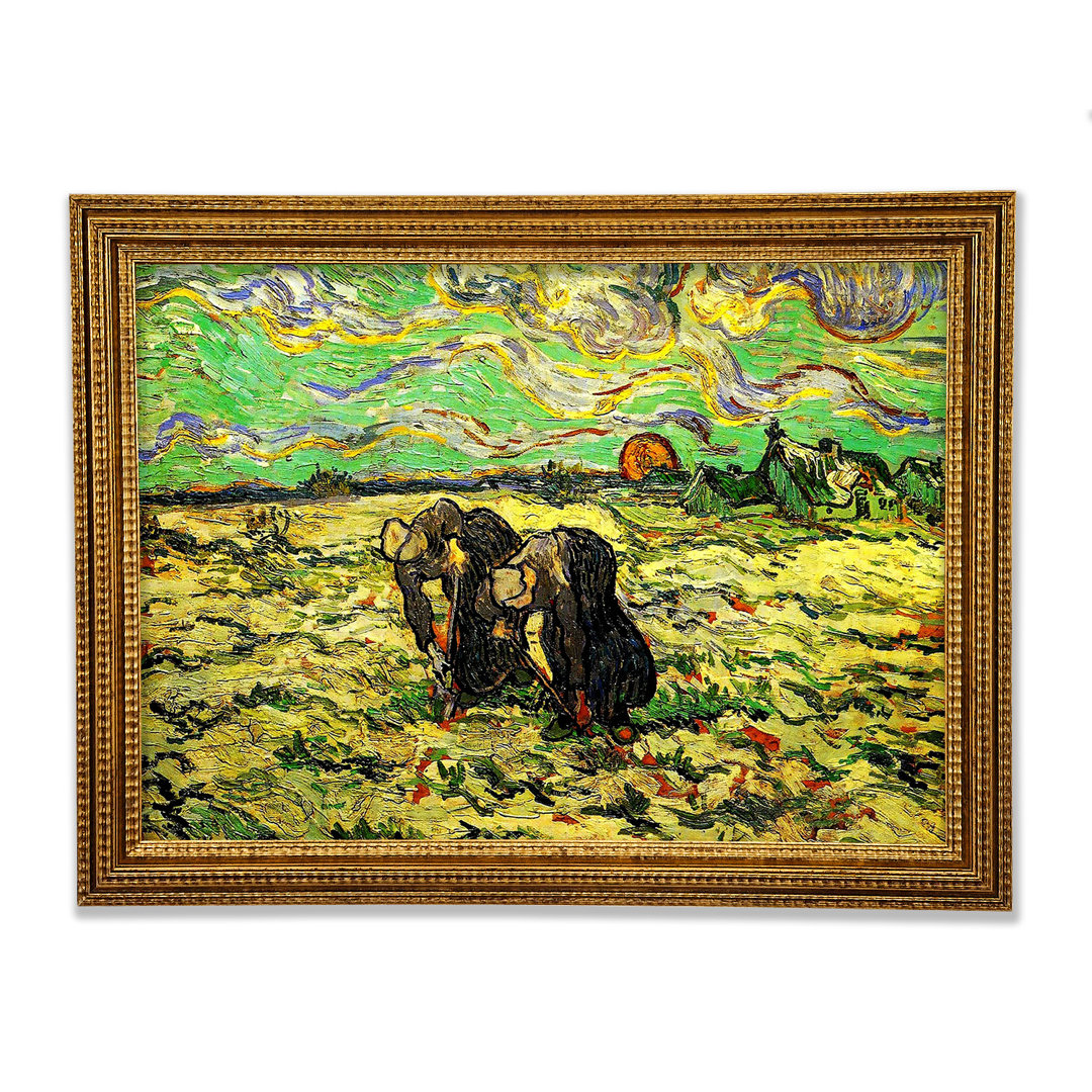 Zwei Bäuerinnen graben auf einem Feld mit Schnee von Van Gogh - Einzelne Bilderrahmen Kunstdrucke