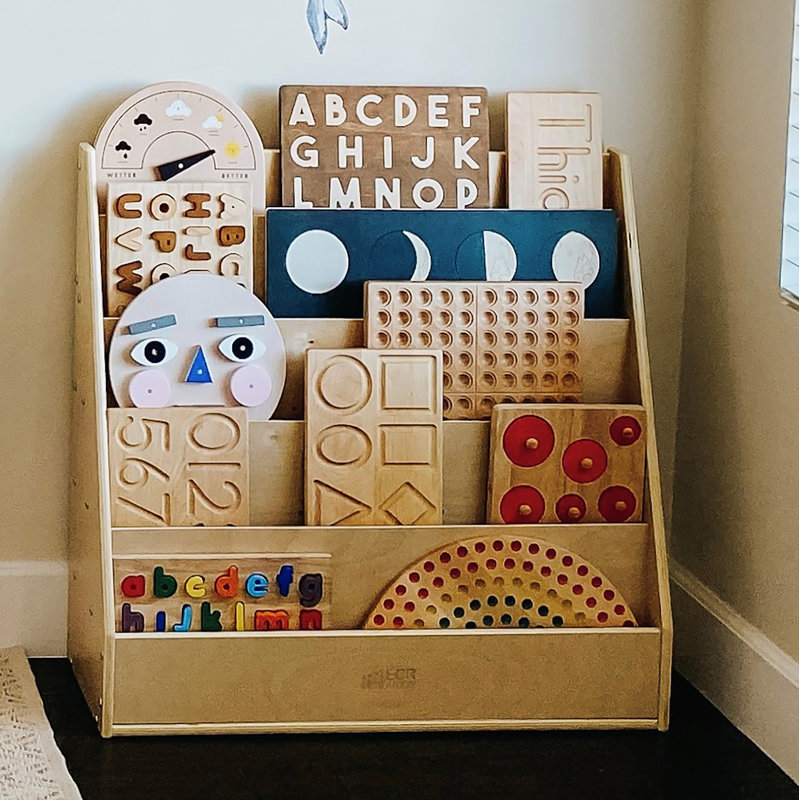 Natural Birch Wooden Kids Book Display Stand