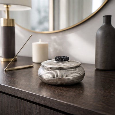 Decorative Metal Box With Agate Stone Accent On Lid - Modern Organizer For Jewelry And Keepsake Box - Stylish Storage Boxes Perfect For Home Decor