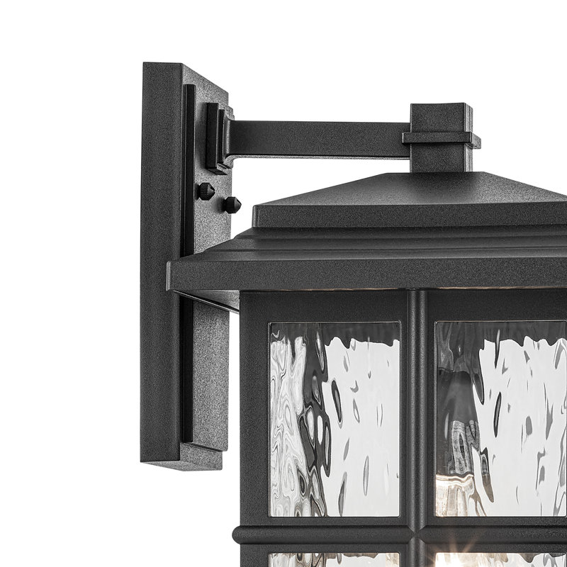 Applique murale extérieure Beacon Square EPMM texturée noire de 44,5 cm (17,5 pouces) à lumière avec abat-jour en verre martelé transparent