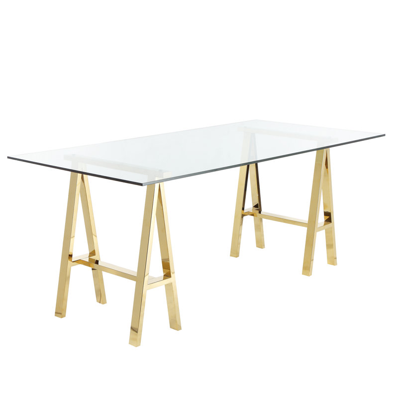Brady Glass Desk, 30" H x 55" W x 30" D, High Polish Gold
