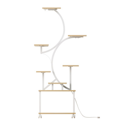 62" Tall Plant Shelf With Timer-enabled Three Lights, 8 Pot Stands For Indoor Storage In Living Room Tiered Stand Adjustable Grow Stable And Metal Frame Gardening Bedroom