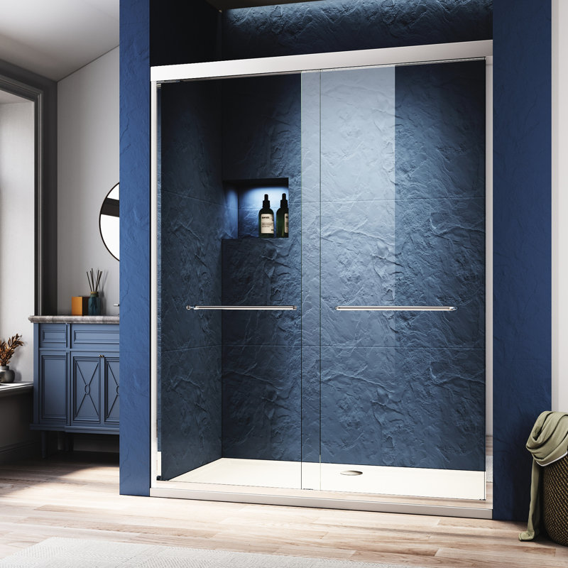 44 - 48 po Finition de la porte de douche coulissante l 72 po x H 72 po, verre trempé transparent épais, conception de suspension de serviette humanisée réglable, roulettes silencieuses sécuritaires et poignées faciles à utiliser